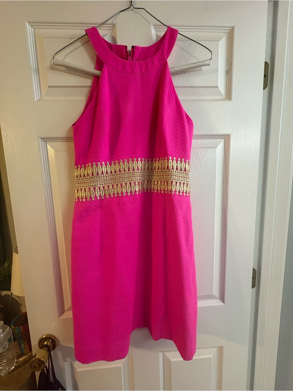 Lilly Pulitzer Hot Pink Dress with Gold Waist Detail